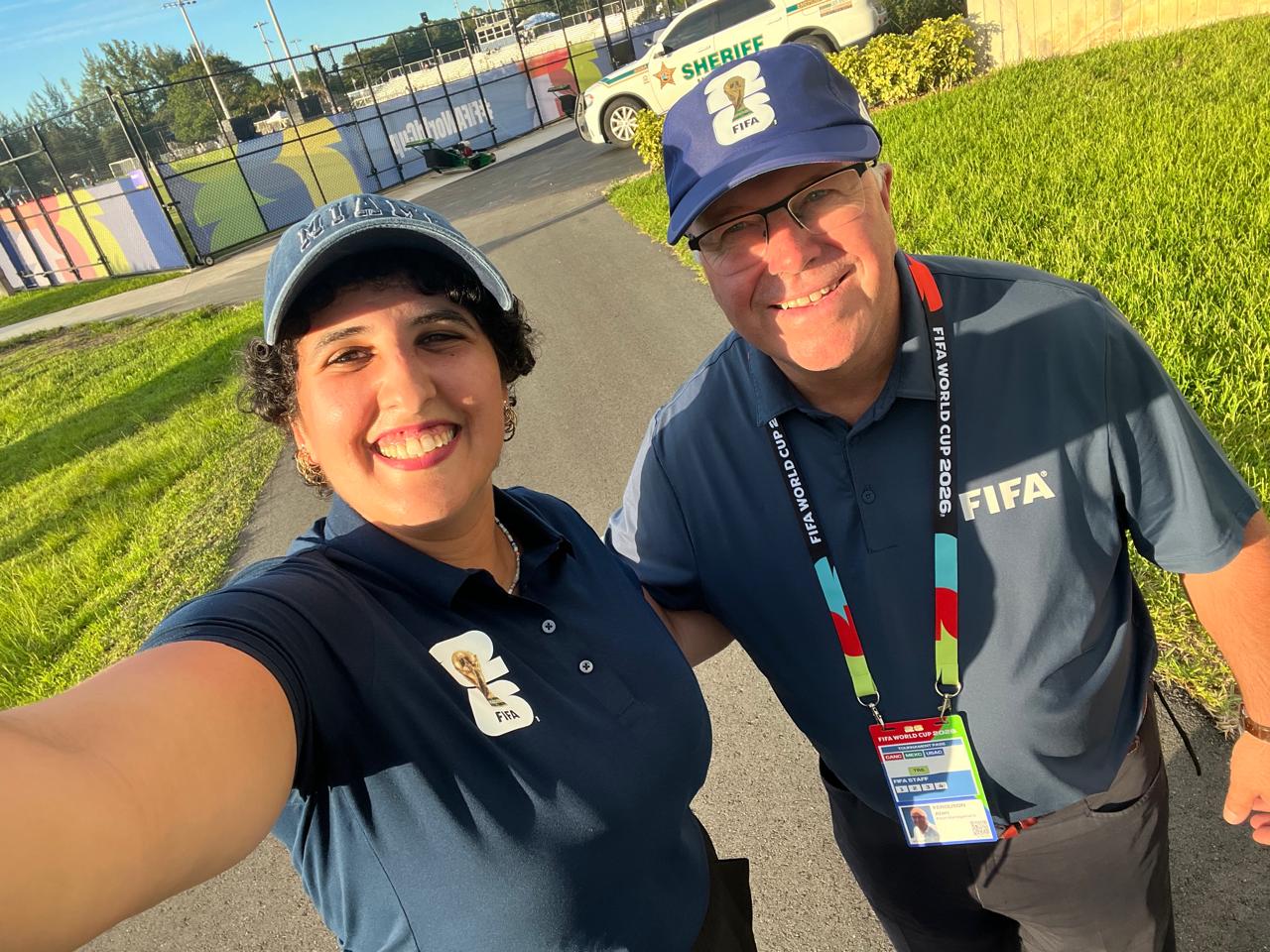 Zineb-Alouani-with-FIFA-Senior-Pitch-Manager-Alan-Ferguson Zineb Alouani with FIFA Senior Pitch Manager Alan Ferguson at FIFA World Cup in Miami